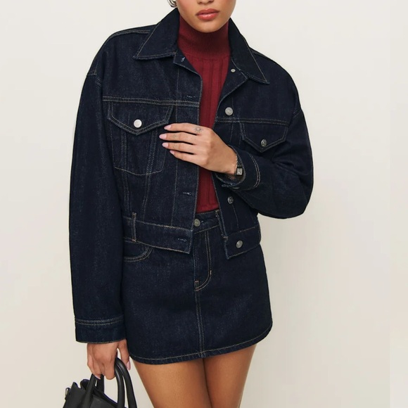 Reformation Jori Cropped Denim Jacket New Size XS - Picture 2 of 15